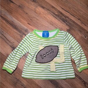 Mud Pie Green and White Striped Football Tee